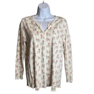 Roberta Roller Rabbit Women's Pima Cotton Holiday Llama Pajama Top Size L Comfy